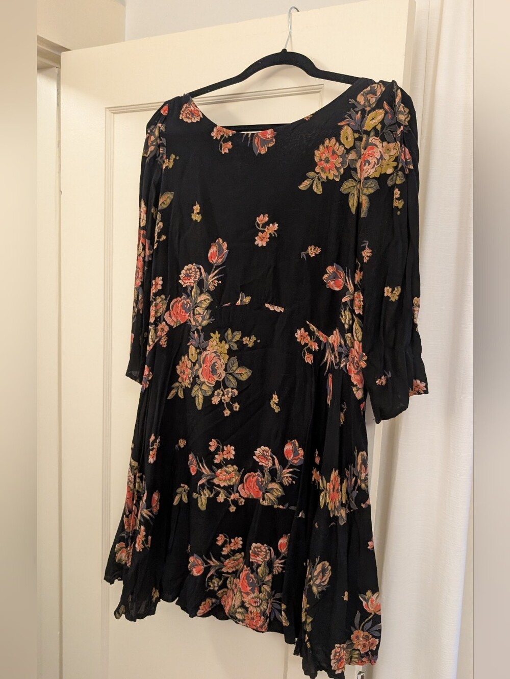 Free People Black Floral Mini Dress with Red Floral Print